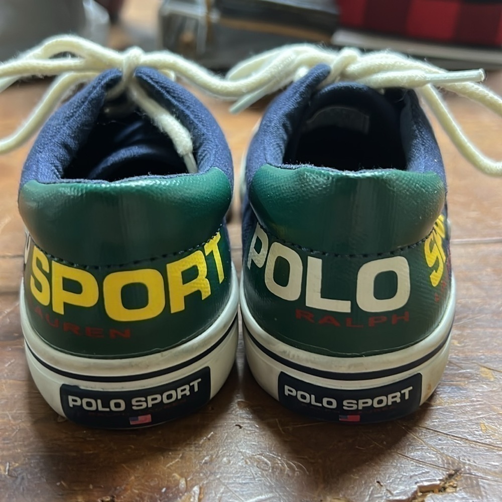 Boys toddler Ralph Lauren‎ Polo Sport canvas shoes good navy green size 9 - Picture 3 of 6